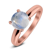  Round Natural Stone Solitaire Cathedral Ring
