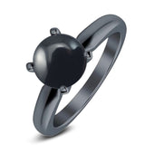  Round Natural Stone Solitaire Cathedral Ring