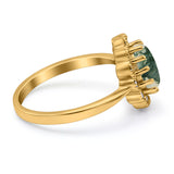 Art Deco Oval Natural Stone Flower Ring