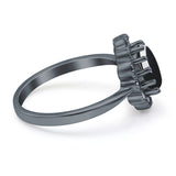 Art Deco Oval Natural Stone Flower Ring