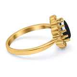 Art Deco Oval Natural Stone Flower Ring