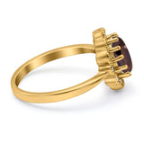 Art Deco Oval Natural Stone Flower Ring