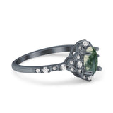 Art Deco Oval Natural Stone Halo Ring