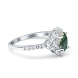 Art Deco Oval Natural Stone Halo Ring