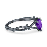 Floral Pear Teardrop Natural Stone Wedding Ring