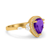 Pear Teardrop Natural Stone Leaf Style Ring