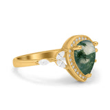 Pear Teardrop Natural Stone Leaf Style Ring