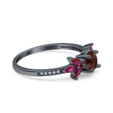 Art Deco Round Natural Stone Floral Ring