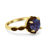 Art Deco Round Natural Stone Floral Ring