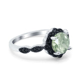 Art Deco Round Natural Stone Floral Ring