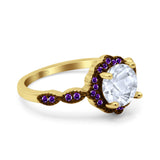 Art Deco Round Natural Stone Floral Ring