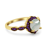 Art Deco Round Natural Stone Floral Ring