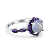 Art Deco Round Natural Stone Floral Ring