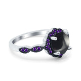 Art Deco Round Natural Stone Floral Ring