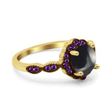 Art Deco Round Natural Stone Floral Ring