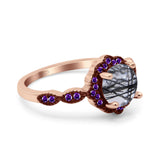 Art Deco Round Natural Stone Floral Ring