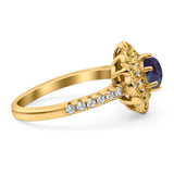 Art Deco Round Natural Stone Floral Ring