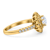 Art Deco Round Natural Stone Floral Ring