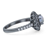 Art Deco Round Natural Stone Floral Ring