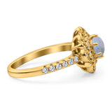 Art Deco Round Natural Stone Floral Ring