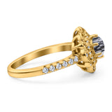 Art Deco Round Natural Stone Floral Ring