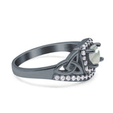 Cushion Cut Halo Round Natural Stone Ring