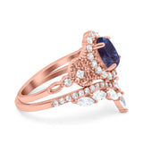 Oval Natural Stone Wedding Set Chevron Ring