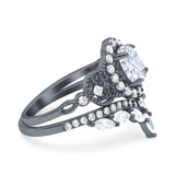 Oval Natural Stone Wedding Set Chevron Ring