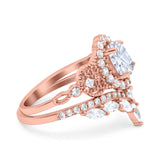Oval Natural Stone Wedding Set Chevron Ring