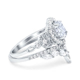 Oval Natural Stone Wedding Set Chevron Ring