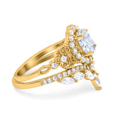 Oval Natural Stone Wedding Set Chevron Ring