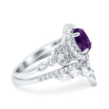 Oval Natural Stone Wedding Set Chevron Ring