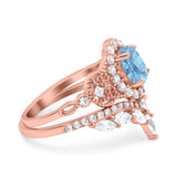 Oval Natural Stone Wedding Set Chevron Ring