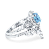 Oval Natural Stone Wedding Set Chevron Ring
