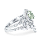 Oval Natural Stone Wedding Set Chevron Ring