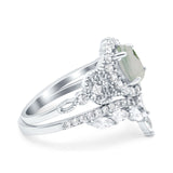 Oval Natural Stone Wedding Set Chevron Ring
