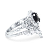 Oval Natural Stone Wedding Set Chevron Ring