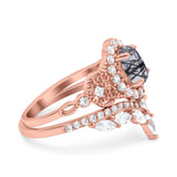 Oval Natural Stone Wedding Set Chevron Ring