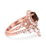 Oval Natural Stone Wedding Set Chevron Ring