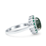 Art Deco Oval Natural Stone Floral Ring