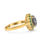 Art Deco Oval Natural Stone Floral Ring