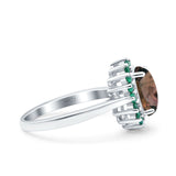 Art Deco Oval Natural Stone Floral Ring