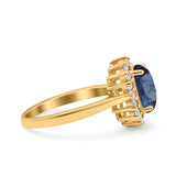 Art Deco Oval Natural Stone Floral Ring