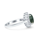 Art Deco Oval Natural Stone Floral Ring