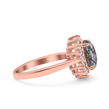 Art Deco Oval Natural Stone Floral Ring