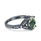 Oval Natural Stone Leaf Design Beaded Ring
