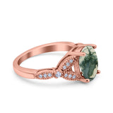 Oval Natural Stone Leaf Design Beaded Ring
