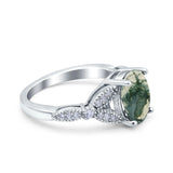 Oval Natural Stone Leaf Design Beaded Ring