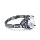 Oval Natural Stone Leaf Design Beaded Ring