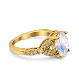 Oval Natural Stone Leaf Design Beaded Ring